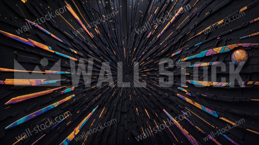 A black hole-like space wall surrounded by abstract patterns