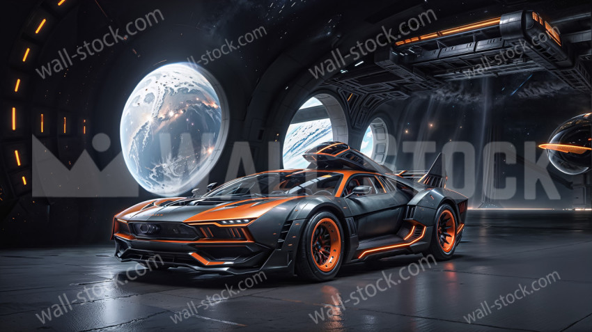 A sleek, futuristic high-tech electric car with an aerodynamic appearance, changing to a metallic orange color