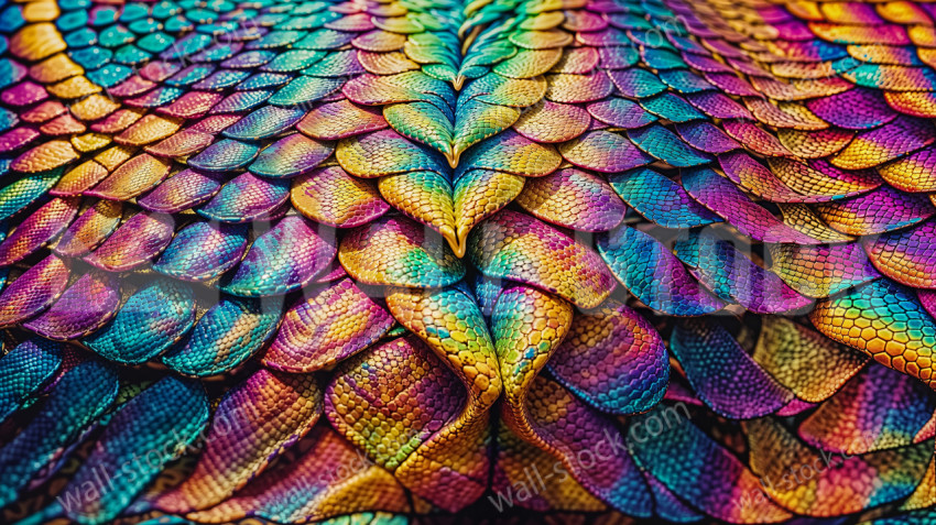 Snake scales with rainbow-like patterns, vibrant and colorful snake skin