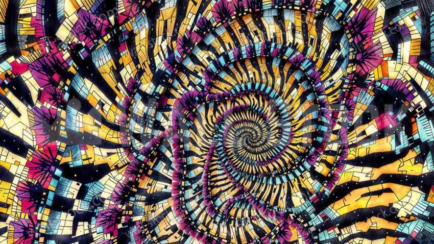 Zebra Pattern Colorful Geometric Spiral and Abstract Modern Psychedelic Art