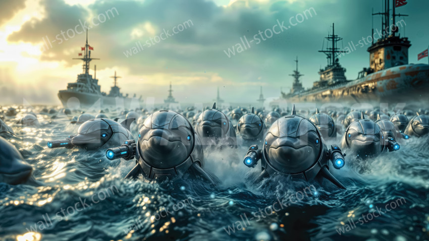 A Group of Warrior Dolphins Swimming Together in Formation