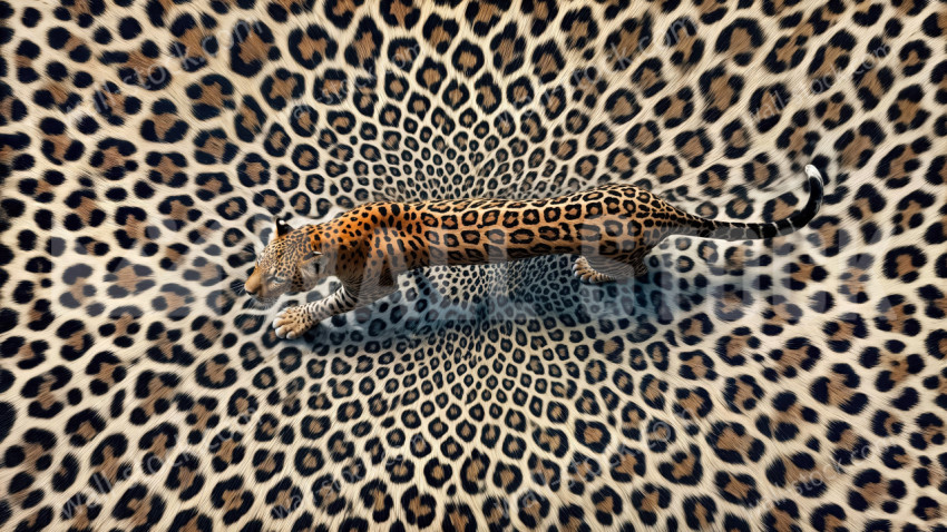 Leopard Walking Across a Ground Covered With Repeating Leopard Spots