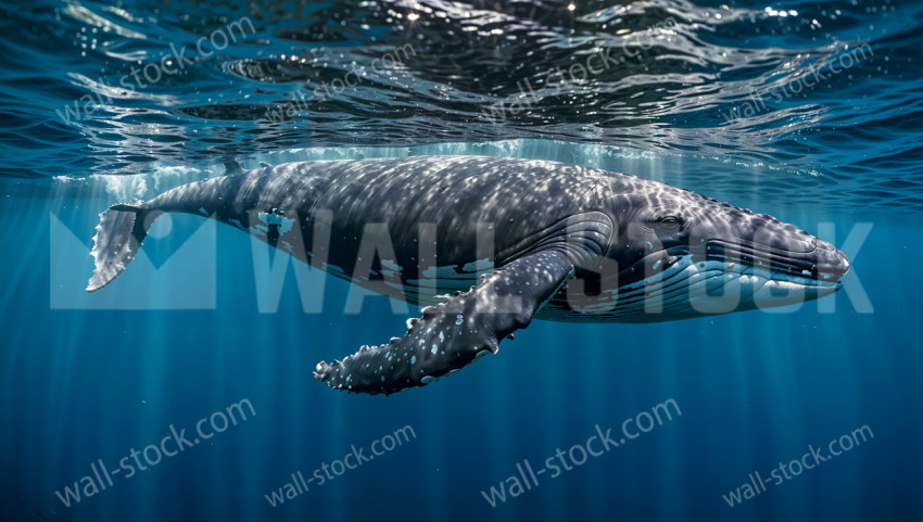 Big blue whale swimming underwater